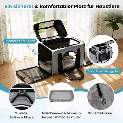 Foldable Pet Carrier with Wheels, Airline Approved, Grey