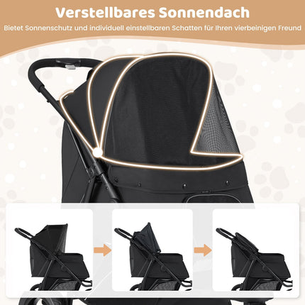 Foldable Pet Stroller, 3-Wheel, 25kg Capacity, Black