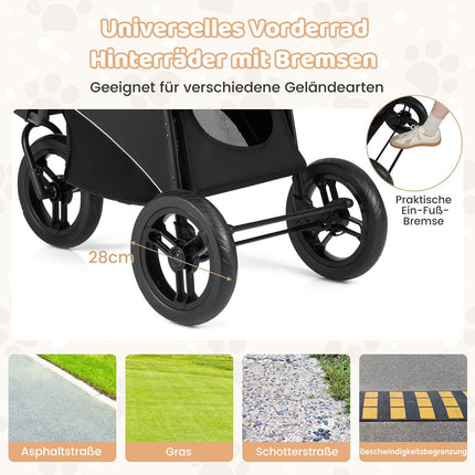 Foldable Pet Stroller, 3-Wheel, Adjustable Canopy, 25kg Capacity
