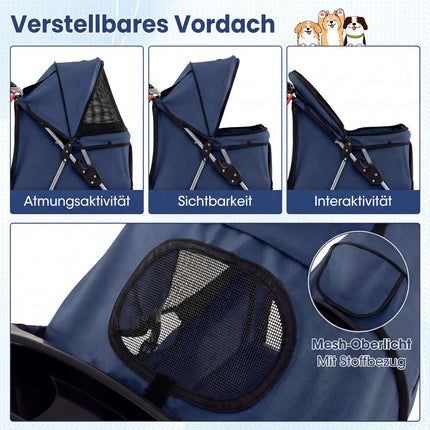 Foldable Pet Stroller, Breathable Mesh, All-Terrain Tires, Blue