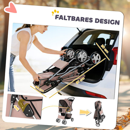 Foldable Pet Stroller with Reflective Strips, Coffee, 10kg Limit