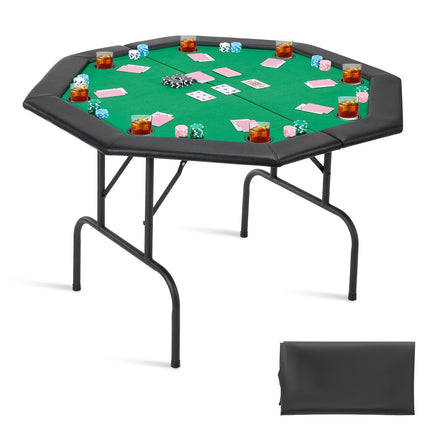 Foldable Poker Table, 8-Player Octagonal, 8 Cup Holders