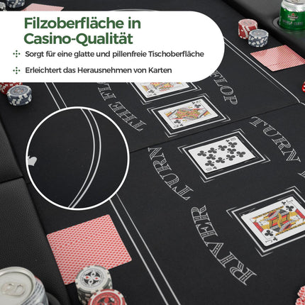 Foldable Poker Table for 8 Players with Cup Holders, Black