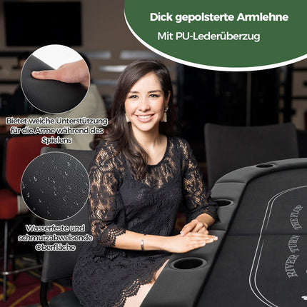 Foldable Poker Table for 8 Players with Cup Holders, Black