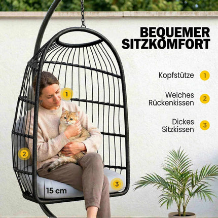 Foldable Polyrattan Hanging Chair with Stand and Cushions