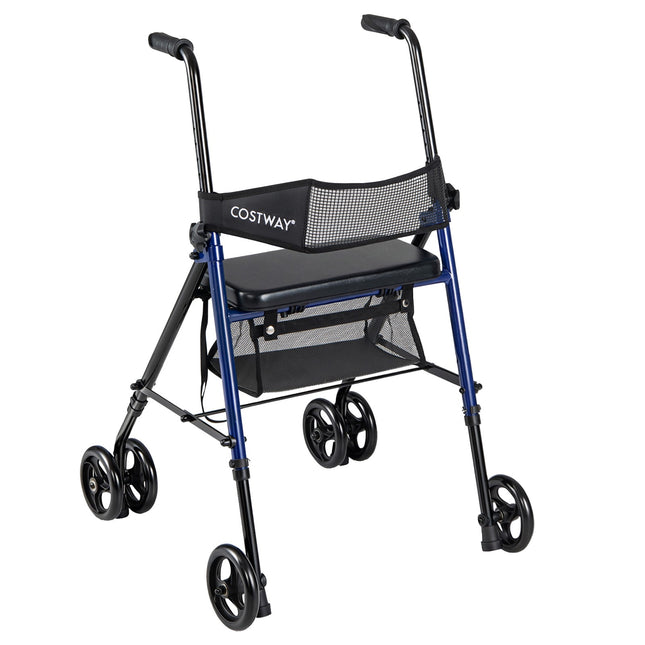 Foldable Rollator with Seat, Adjustable Height, Blue