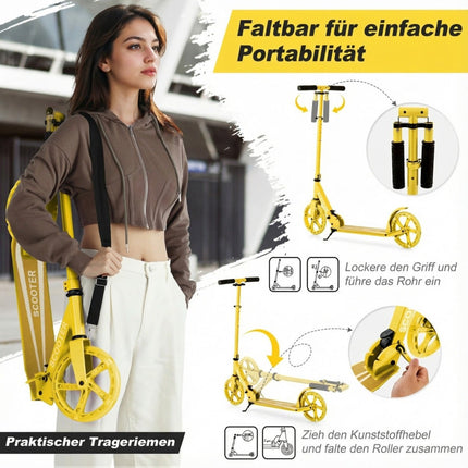 Foldable Scooter with 110kg Capacity, 2 LED Wheels, Adjustable Height