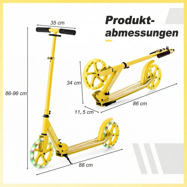 Foldable Scooter with 110kg Capacity, 2 LED Wheels, Adjustable Height