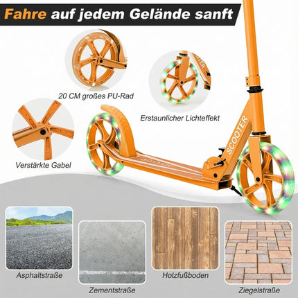 Foldable Scooter with LED Wheels, Adjustable Height, 110kg Capacity