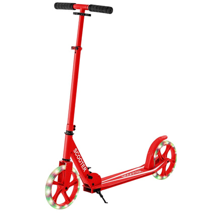 Foldable Scooter with LED Wheels, Adjustable Height, Red