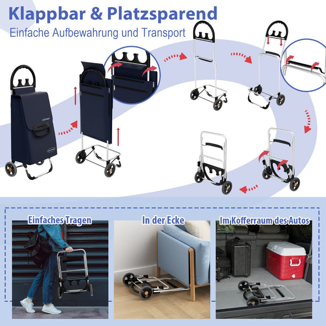 Foldable Shopping Cart, 70L Detachable Bag, Aluminum