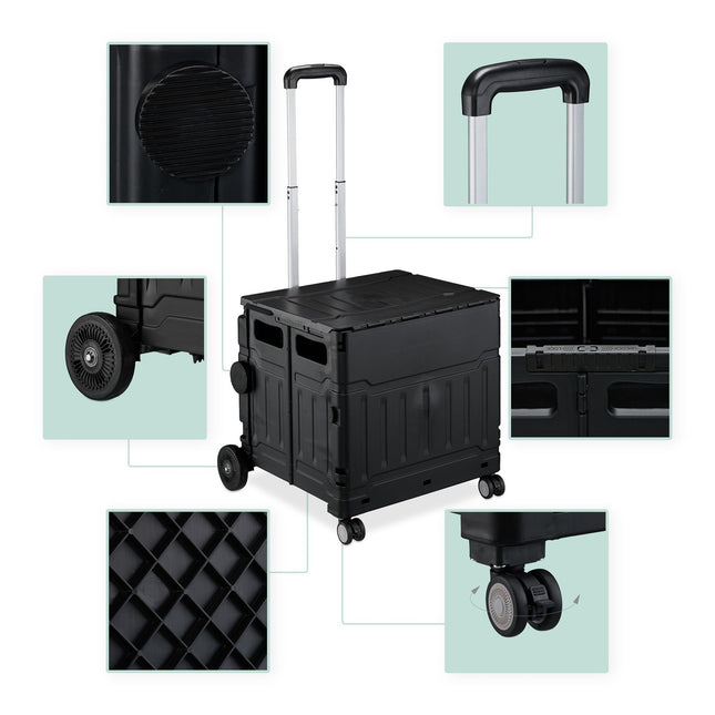 Foldable Shopping Cart with Lid and Telescopic Handle