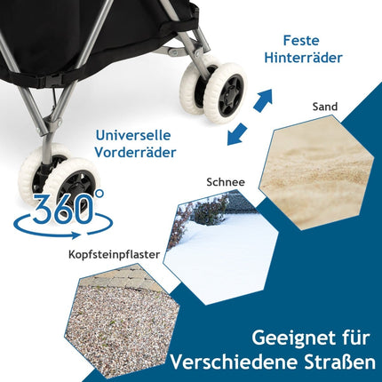 Foldable Shopping Trolley with Wheels, 90L Capacity, Black