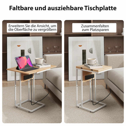 Foldable Side Table with USB Charging Ports, Metal, 39x29x57 cm