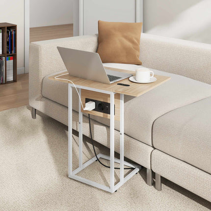 Foldable Side Table with USB Charging Ports, Metal, 39x29x57 cm