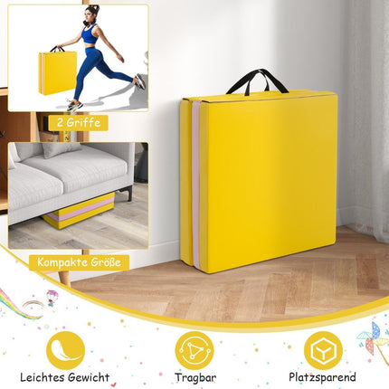 Foldable Soft Floor Mat with 2 Handles Non-Slip Gymnastics Mat 180 x 60 x 5 cm Pink + Yellow
