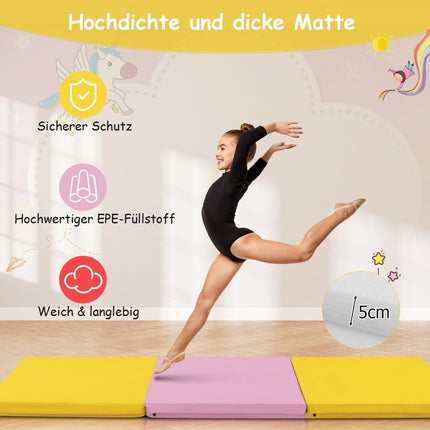 Foldable Soft Floor Mat with 2 Handles Non-Slip Gymnastics Mat 180 x 60 x 5 cm Pink + Yellow