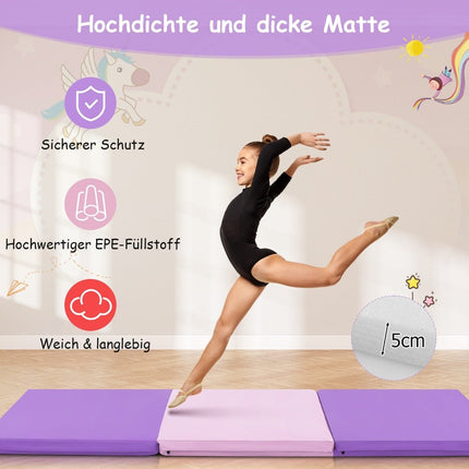 Foldable Soft Floor Mat with 2 Handles Non-Slip Gymnastics Mat 180 x 60 x 5 cm Purple + Pink