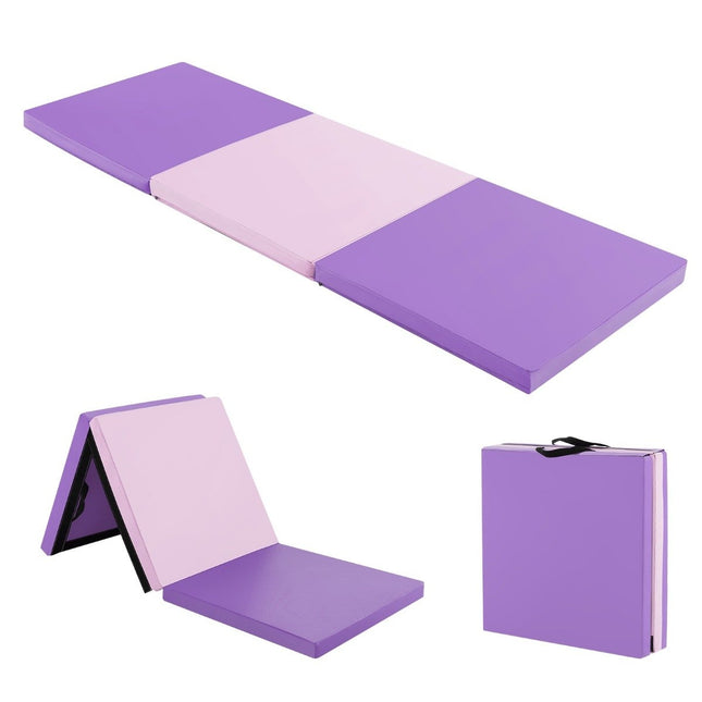 Opvouwbare zachte vloermat met 2 handgrepen antislip gymnastiekmat 180 x 60 x 5 cm paars + roze