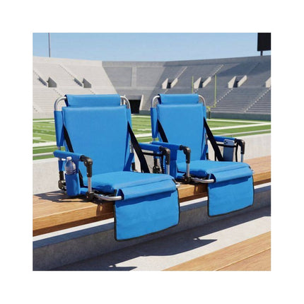Foldable Stadium Seat with Padded Backrest and Armrests, Blue, Hooks