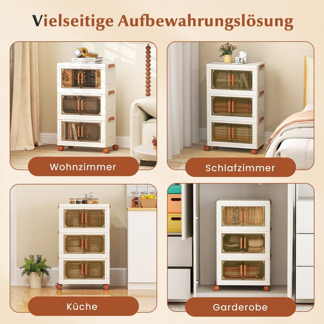 Foldable Storage Box with Wheels, Transparent Doors, 57L