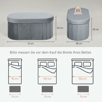 Foldable Storage Ottoman Bench, Dark Grey Velvet, 76x38x35 cm