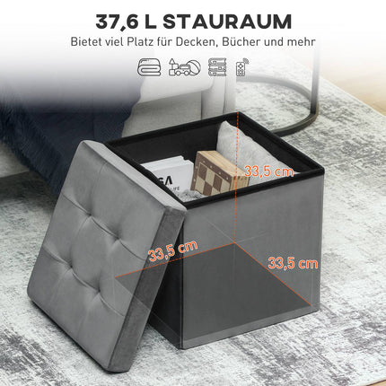Foldable Storage Ottoman with Foam, MDF, Gray, 37.6L