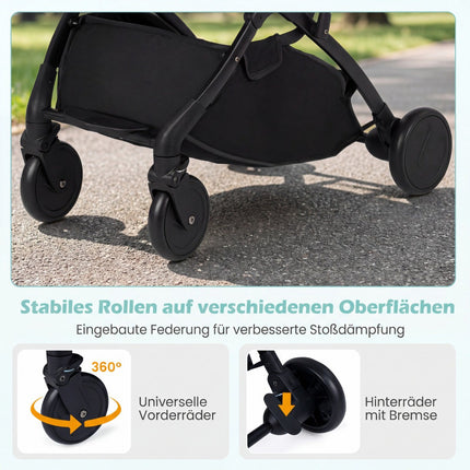 Foldable Stroller with Rain Cover, Adjustable Recline & Footrest, Grey