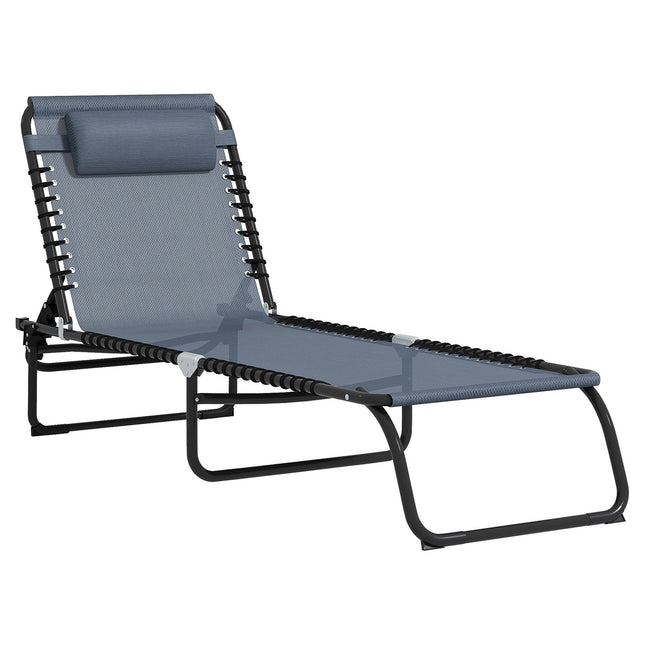 Adjustable folding sun lounger, dark gray steel mesh