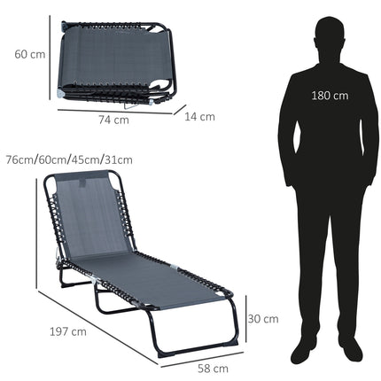 Adjustable folding sun lounger, dark gray steel mesh