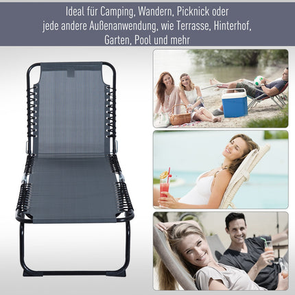 Adjustable folding sun lounger, dark gray steel mesh