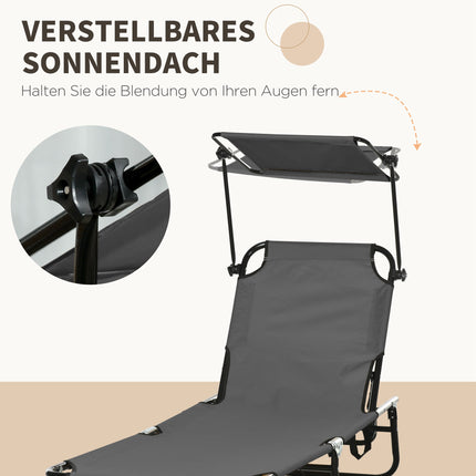 Foldable Sun Lounger Set with Canopy, 5-Position Backrest