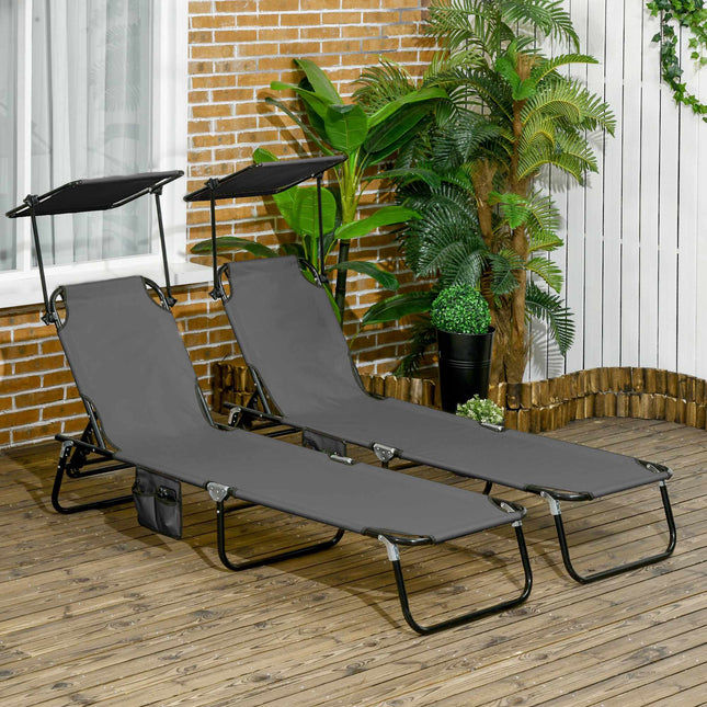 Foldable Sun Lounger Set with Canopy, 5-Position Backrest