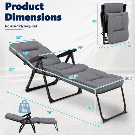 Foldable Sun Lounger with Adjustable Backrest & Cushion