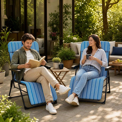 Foldable Sun Lounger with Adjustable Backrest & Cushion