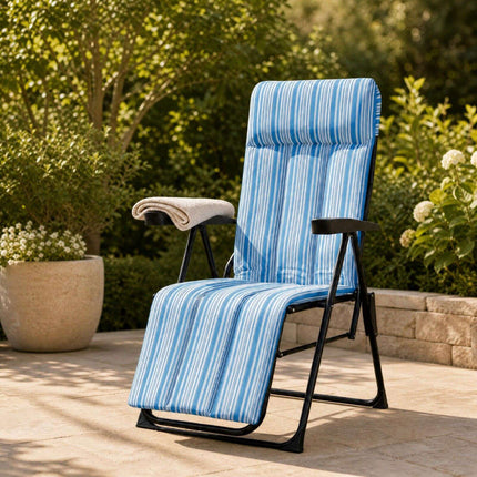 Foldable Sun Lounger with Adjustable Backrest & Cushion