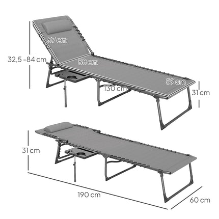 Foldable Sun Lounger with Adjustable Backrest & Pillow