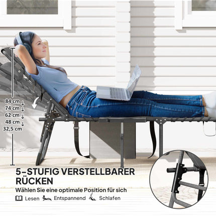 Foldable Sun Lounger with Adjustable Backrest & Pillow