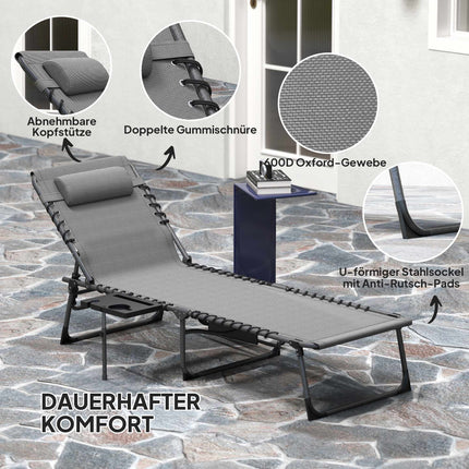 Foldable Sun Lounger with Adjustable Backrest & Pillow