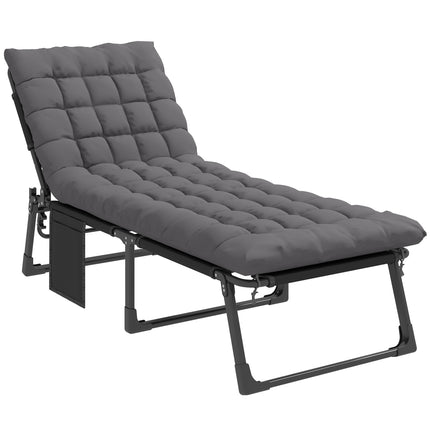 Foldable Sun Lounger with Adjustable Backrest and Cushion