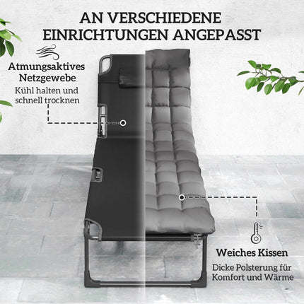 Foldable Sun Lounger with Adjustable Backrest and Cushion