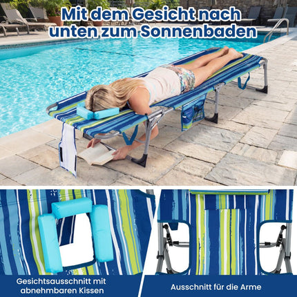 Foldable Sun Lounger with Face & Arm Holes, Adjustable Backrest