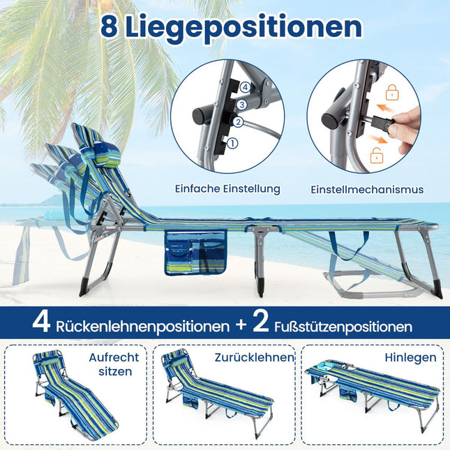 Foldable Sun Lounger with Face & Arm Holes, Adjustable Backrest