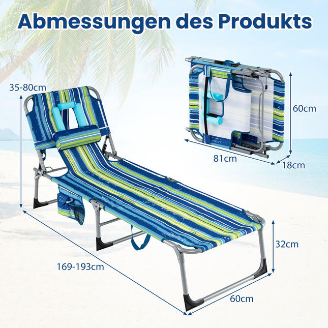 Foldable Sun Lounger with Face & Arm Holes, Adjustable Backrest