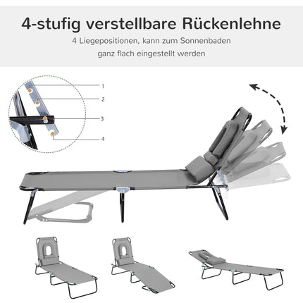 Foldable Sun Lounger with Face Hole, Dark Grey, Steel Frame