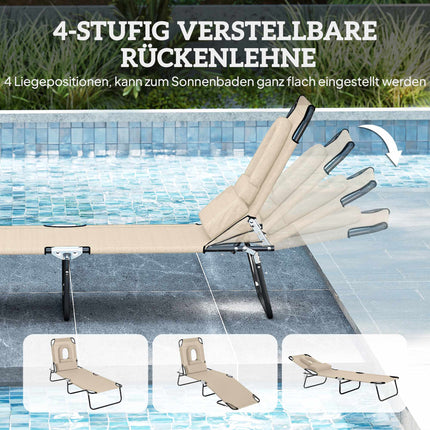 Foldable Sun Lounger with Face Hole, Steel Frame, Beige