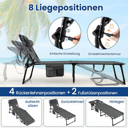 Foldable Sun Lounger with Head & Arm Holes, Adjustable Backrest, Grey