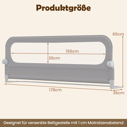 Foldable Toddler Bed Rail with Removable Cover, 178 cm