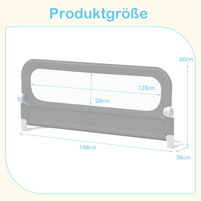 Foldable Toddler Bed Rail with Removable Oxford Cover, Grey