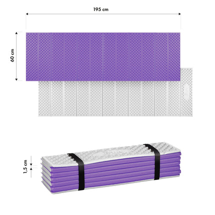 Foldable Tourist Mat, Aluminum Edge, 195cm, Purple